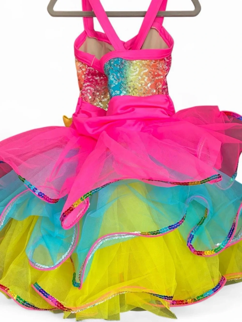 Weissman Rainbow Sequin Tutu Dress with yellow bow XSC